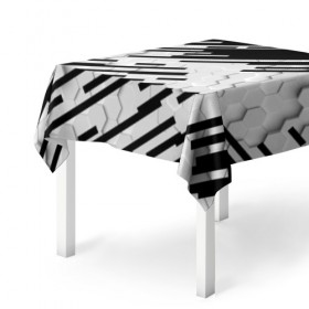 Скатерть 3D с принтом HEXAGON - Black and White в Новосибирске, 100% полиэстер (ткань не мнется и не растягивается) | Размер: 150*150 см | 