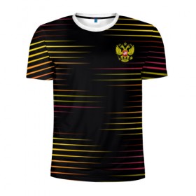 Мужская футболка 3D спортивная с принтом RUSSIA - Multi-colored stripes в Новосибирске, 100% полиэстер с улучшенными характеристиками | приталенный силуэт, круглая горловина, широкие плечи, сужается к линии бедра | 