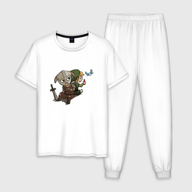 Мужская пижама хлопок с принтом Skyim-Legend of Zelda в Новосибирске, 100% хлопок | брюки и футболка прямого кроя, без карманов, на брюках мягкая резинка на поясе и по низу штанин
 | legend of zelda | довакин | зельда | линк | скайрим