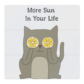 Магнитный плакат 3Х3 с принтом More Sun In Your Life в Новосибирске, Полимерный материал с магнитным слоем | 9 деталей размером 9*9 см | cat | lemon | summer | кот | котэ | кошка | лето | лимон | солнце | сочный