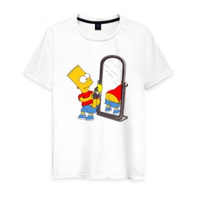 Мужская футболка хлопок с принтом Bart Simpson в Новосибирске, 100% хлопок | прямой крой, круглый вырез горловины, длина до линии бедер, слегка спущенное плечо. | bart simpson | арт | барт симпсон | зеркало | мультсериал | симпсоны | фотоаппарат