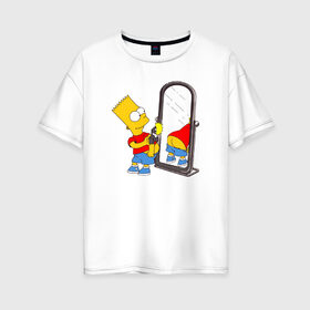 Женская футболка хлопок Oversize с принтом Bart Simpson в Новосибирске, 100% хлопок | свободный крой, круглый ворот, спущенный рукав, длина до линии бедер
 | bart simpson | арт | барт симпсон | зеркало | мультсериал | симпсоны | фотоаппарат