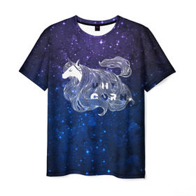 Мужская футболка 3D с принтом Мечтающий Единорог в Новосибирске, 100% полиэфир | прямой крой, круглый вырез горловины, длина до линии бедер | animal | art | cute | horse | imagination | magic | unicorn | арт | белый | волшебство | воображение | единорог | лошадь | магия | милый | рисунок | синий | сиреневый | сказка | сказочный | фантастика | фиолетовый | фэнтези