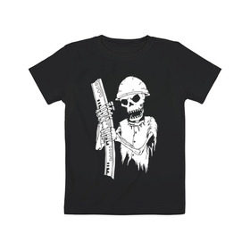 Детская футболка хлопок с принтом Скелетон геодезист (бел.) в Новосибирске, 100% хлопок | круглый вырез горловины, полуприлегающий силуэт, длина до линии бедер | surveyor | геодезист | геодезия | скелет