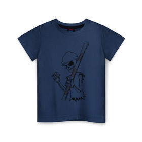 Детская футболка хлопок с принтом Скелетон геодезист 2 (черн.) в Новосибирске, 100% хлопок | круглый вырез горловины, полуприлегающий силуэт, длина до линии бедер | surveyor | геодезист | геодезия | скелет
