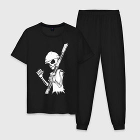Мужская пижама хлопок с принтом Скелетон геодезист 2 (бел.) в Новосибирске, 100% хлопок | брюки и футболка прямого кроя, без карманов, на брюках мягкая резинка на поясе и по низу штанин
 | 