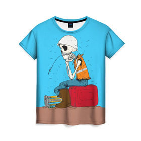 Женская футболка 3D с принтом Скелетон геодезист 3D в Новосибирске, 100% полиэфир ( синтетическое хлопкоподобное полотно) | прямой крой, круглый вырез горловины, длина до линии бедер | Тематика изображения на принте: surveyor | геодезист | геодезия | скелет | скелетон