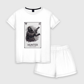 Женская пижама с шортиками хлопок с принтом DESTINY-HUNTER в Новосибирске, 100% хлопок | футболка прямого кроя, шорты свободные с широкой мягкой резинкой | destiny | hunter | охотник