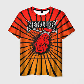 Мужская футболка 3D с принтом Metallica в Новосибирске, 100% полиэфир | прямой крой, круглый вырез горловины, длина до линии бедер | Тематика изображения на принте: anger | fans | metall | metallica | st | альбом | альбома | группа | логотип | металл | металлика | обложка | фанат