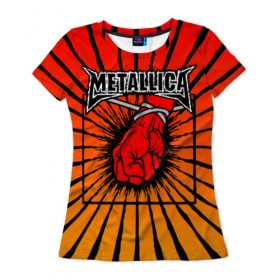 Женская футболка 3D с принтом Metallica в Новосибирске, 100% полиэфир ( синтетическое хлопкоподобное полотно) | прямой крой, круглый вырез горловины, длина до линии бедер | anger | fans | metall | metallica | st | альбом | альбома | группа | логотип | металл | металлика | обложка | фанат