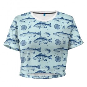Женская футболка Cropp-top с принтом Любителям рыбалки в Новосибирске, 100% полиэстер | круглая горловина, длина футболки до линии талии, рукава с отворотами | наживка | популярные | прикол | рыба | рыбалка | трофей | удочка | улов