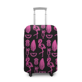 Чехол для чемодана 3D с принтом Светящийся фламинго в Новосибирске, 86% полиэфир, 14% спандекс | двустороннее нанесение принта, прорези для ручек и колес | африка | крылья | мода | прикольные | природа | птица | розовый | фламинго | цвет | яркие