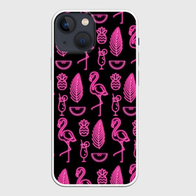Чехол для iPhone 13 mini с принтом Светящийся фламинго в Новосибирске,  |  | африка | крылья | мода | прикольные | природа | птица | розовый | фламинго | цвет | яркие