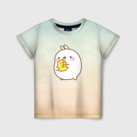 Детская футболка 3D с принтом Molang Друзья в Новосибирске, 100% гипоаллергенный полиэфир | прямой крой, круглый вырез горловины, длина до линии бедер, чуть спущенное плечо, ткань немного тянется | kawaii | аниме | зайчик | зая | заяц | каваи | мимими | моланг | птенчик