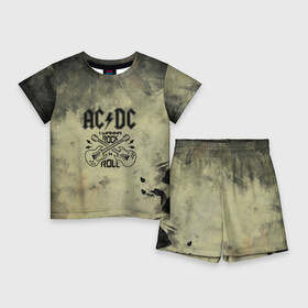 Детский костюм с шортами 3D с принтом AC DC в Новосибирске,  |  | ac dc | acdc | acdc ас дс | австралийская | ангус янг | асдс | блюз | группа | крис слэйд | метал | молния | музыка | музыканты | певцы | рок | рок н ролл | стиви янг | хард | хардрок | эксл роуз