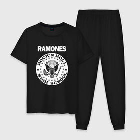 Мужская пижама хлопок с принтом Ramones в Новосибирске, 100% хлопок | брюки и футболка прямого кроя, без карманов, на брюках мягкая резинка на поясе и по низу штанин
 | группа | панк | рамон | рамонес | рамоунз | рамоунс | рок | хард