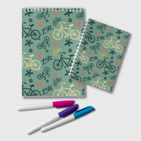 Блокнот с принтом Велосипед Текстура в Новосибирске, 100% бумага | 48 листов, плотность листов — 60 г/м2, плотность картонной обложки — 250 г/м2. Листы скреплены удобной пружинной спиралью. Цвет линий — светло-серый
 | байк | велик | вело | велосипед | велосипеды | велоспорт | с велосипедом | спорт