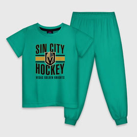 Детская пижама хлопок с принтом Sin City Hockey в Новосибирске, 100% хлопок |  брюки и футболка прямого кроя, без карманов, на брюках мягкая резинка на поясе и по низу штанин
 | nhl | stanley cup | vegas golden knights | vegas knights | вегас голден найтс | вегас найтс | кубок стенли | кубок стэнли | нхл | хоккей | хоккейный клуб