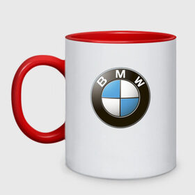 Кружка двухцветная с принтом BMW в Новосибирске, керамика | объем — 330 мл, диаметр — 80 мм. Цветная ручка и кайма сверху, в некоторых цветах — вся внутренняя часть | bmw | logo | бмв | логотип бмв