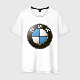 Мужская футболка хлопок с принтом BMW в Новосибирске, 100% хлопок | прямой крой, круглый вырез горловины, длина до линии бедер, слегка спущенное плечо. | bmw | logo | бмв | логотип бмв