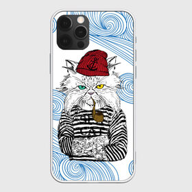 Чехол для iPhone 12 Pro Max с принтом Кот Моряк в Новосибирске, Силикон |  | cat | бежевый | бирюзовый | глаза | желтый | коричневый | кот | котенок | котики | котэ | кошка | красный | матрос | матроска | матроскин | пират | полосатый | полоски | трубка | хипстер | черный | шапка