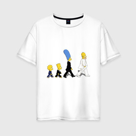 Женская футболка хлопок Oversize с принтом Симпсоны в Новосибирске, 100% хлопок | свободный крой, круглый ворот, спущенный рукав, длина до линии бедер
 | bart | cимпсоны | doh | family | homer | lisa | meh | school | simpsons | springfield | анимация | барт | гомер | желтый | комедия | лентяй | лиза | мардж | мульт | мультфильм | мэгги | отец | пончик | ребенок | родители | семья | сериал
