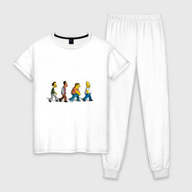 Женская пижама хлопок с принтом Симпсоны в Новосибирске, 100% хлопок | брюки и футболка прямого кроя, без карманов, на брюках мягкая резинка на поясе и по низу штанин | Тематика изображения на принте: bart | cимпсоны | doh | family | homer | lisa | meh | school | simpsons | springfield | анимация | барт | гомер | желтый | комедия | лентяй | лиза | мардж | мульт | мультфильм | мэгги | отец | пончик | ребенок | родители | семья | сериал