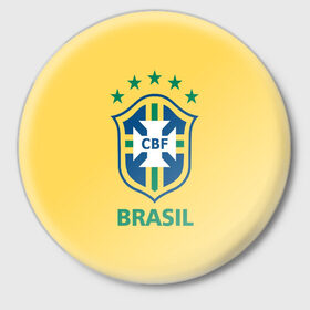 Значок с принтом Сборная Бразилии в Новосибирске,  металл | круглая форма, металлическая застежка в виде булавки | Тематика изображения на принте: сборная бразилии | футбол