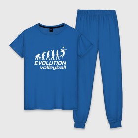 Женская пижама хлопок с принтом Evoluon volleyball в Новосибирске, 100% хлопок | брюки и футболка прямого кроя, без карманов, на брюках мягкая резинка на поясе и по низу штанин | evoluon | volleyball |  эволюция | волейбол