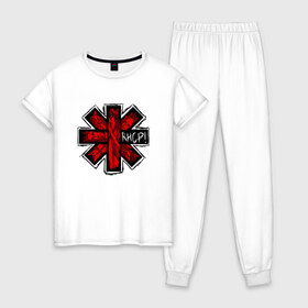 Женская пижама хлопок с принтом Red Hot Chili Peppers в Новосибирске, 100% хлопок | брюки и футболка прямого кроя, без карманов, на брюках мягкая резинка на поясе и по низу штанин | red hot chili peppers | rhcp | перцы | ред хот чили пепперс | рхчп | рэд