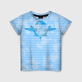 Детская футболка 3D с принтом ВДВ в Новосибирске, 100% гипоаллергенный полиэфир | прямой крой, круглый вырез горловины, длина до линии бедер, чуть спущенное плечо, ткань немного тянется | вдв | голубая | никто кроме нас | парашют | полоски | самолеты | тельняшка