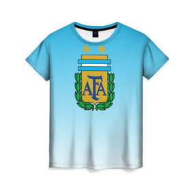 Женская футболка 3D с принтом Сборная Аргентина в Новосибирске, 100% полиэфир ( синтетическое хлопкоподобное полотно) | прямой крой, круглый вырез горловины, длина до линии бедер | сборная аргентина | футбол. | чемпионат мира