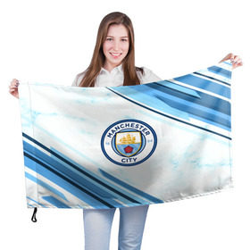 Флаг 3D с принтом Manchester city в Новосибирске, 100% полиэстер | плотность ткани — 95 г/м2, размер — 67 х 109 см. Принт наносится с одной стороны | football | soccer | манчестер