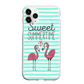 Чехол для iPhone 11 Pro матовый с принтом Sweet Summer Time в Новосибирске, Силикон |  | Тематика изображения на принте: animal | art | flamingo | love | pink | summer | sweet | time | арт | белый | бирюзовый | жара | животное | лето | любовь | матроска | полоски | рисунок | розовый | роман | сердечки | сердце | серый | фламинго | черный