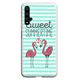 Чехол для Honor 20 с принтом Sweet Summer Time в Новосибирске, Силикон | Область печати: задняя сторона чехла, без боковых панелей | animal | art | flamingo | love | pink | summer | sweet | time | арт | белый | бирюзовый | жара | животное | лето | любовь | матроска | полоски | рисунок | розовый | роман | сердечки | сердце | серый | фламинго | черный