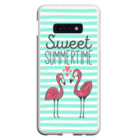 Чехол для Samsung S10E с принтом Sweet Summer Time в Новосибирске, Силикон | Область печати: задняя сторона чехла, без боковых панелей | Тематика изображения на принте: animal | art | flamingo | love | pink | summer | sweet | time | арт | белый | бирюзовый | жара | животное | лето | любовь | матроска | полоски | рисунок | розовый | роман | сердечки | сердце | серый | фламинго | черный