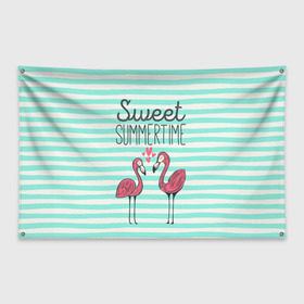 Флаг-баннер с принтом Sweet Summer Time в Новосибирске, 100% полиэстер | размер 67 х 109 см, плотность ткани — 95 г/м2; по краям флага есть четыре люверса для крепления | animal | art | flamingo | love | pink | summer | sweet | time | арт | белый | бирюзовый | жара | животное | лето | любовь | матроска | полоски | рисунок | розовый | роман | сердечки | сердце | серый | фламинго | черный