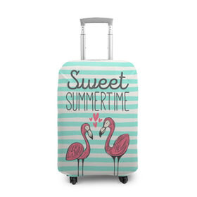 Чехол для чемодана 3D с принтом Sweet Summer Time в Новосибирске, 86% полиэфир, 14% спандекс | двустороннее нанесение принта, прорези для ручек и колес | animal | art | flamingo | love | pink | summer | sweet | time | арт | белый | бирюзовый | жара | животное | лето | любовь | матроска | полоски | рисунок | розовый | роман | сердечки | сердце | серый | фламинго | черный