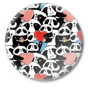 Значок с принтом Пандяшки в Новосибирске,  металл | круглая форма, металлическая застежка в виде булавки | baby | cute | fun | gift | happy | heart | panda | paw | smile | белый | красный | лапа | малыш | милый | мягкий | нежный | няшный | панда | подарок | радость | розовый | сердце | счастье | сюрприз | улыбка | черный