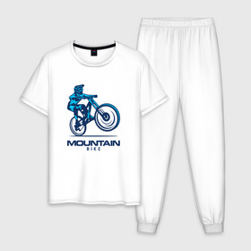Мужская пижама хлопок с принтом Велосипед в Новосибирске, 100% хлопок | брюки и футболка прямого кроя, без карманов, на брюках мягкая резинка на поясе и по низу штанин
 | Тематика изображения на принте: downhill | байк | велосипед | велоспорт | горный | горы | спорт