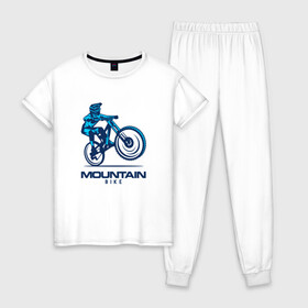 Женская пижама хлопок с принтом Велосипед в Новосибирске, 100% хлопок | брюки и футболка прямого кроя, без карманов, на брюках мягкая резинка на поясе и по низу штанин | Тематика изображения на принте: downhill | байк | велосипед | велоспорт | горный | горы | спорт