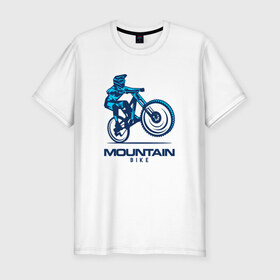 Мужская футболка премиум с принтом Велосипед в Новосибирске, 92% хлопок, 8% лайкра | приталенный силуэт, круглый вырез ворота, длина до линии бедра, короткий рукав | downhill | байк | велосипед | велоспорт | горный | горы | спорт