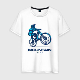 Мужская футболка хлопок с принтом Велосипед в Новосибирске, 100% хлопок | прямой крой, круглый вырез горловины, длина до линии бедер, слегка спущенное плечо. | Тематика изображения на принте: downhill | байк | велосипед | велоспорт | горный | горы | спорт