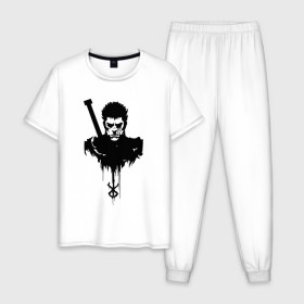 Мужская пижама хлопок с принтом Берсерк. Гатс. Черный мечник. в Новосибирске, 100% хлопок | брюки и футболка прямого кроя, без карманов, на брюках мягкая резинка на поясе и по низу штанин
 | 