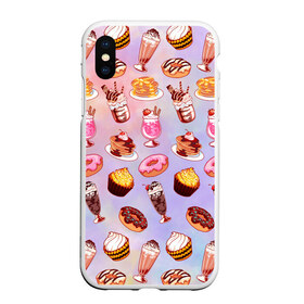 Чехол для iPhone XS Max матовый с принтом Очень Сладкий Паттерн в Новосибирске, Силикон | Область печати: задняя сторона чехла, без боковых панелей | Тематика изображения на принте: блины | вкусняшка | еда | кекс | клубника | коктейль | мороженое | панкейк | пончик | сладости