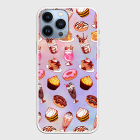 Чехол для iPhone 13 Pro Max с принтом Очень Сладкий Паттерн в Новосибирске,  |  | блины | вкусняшка | еда | кекс | клубника | коктейль | мороженое | панкейк | пончик | сладости
