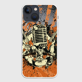 Чехол для iPhone 13 mini с принтом Microphone в Новосибирске,  |  | art | grunge | guitar | line | microphone | pattern | абстракция | арт | гитара | гранж | линии | микрофон | узор