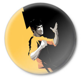 Значок с принтом Bruce Lee в Новосибирске,  металл | круглая форма, металлическая застежка в виде булавки | bruce lee | актер | боец | воин | звезда | карате