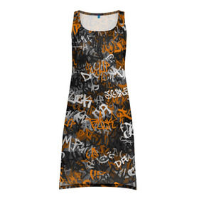 Платье-майка 3D с принтом Jump da f#ck up! в Новосибирске, 100% полиэстер | полуприлегающий силуэт, широкие бретели, круглый вырез горловины, удлиненный подол сзади. | slipknot | soulfly | u rban | белый | графити | граффити | камуфляж | надпись | оранжевый | черный