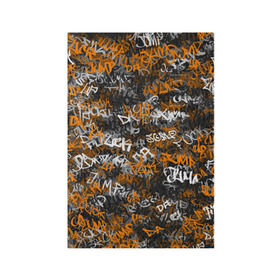 Обложка для паспорта матовая кожа с принтом Jump da f#ck up! в Новосибирске, натуральная матовая кожа | размер 19,3 х 13,7 см; прозрачные пластиковые крепления | slipknot | soulfly | u rban | белый | графити | граффити | камуфляж | надпись | оранжевый | черный